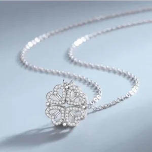Flower Four Leaf Clower Hearts Necklace - golden