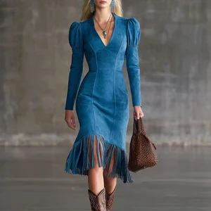 Retro Suede Fringe Sleeveless Mini Dress - Large